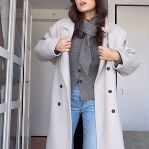 ZARA SCARF KNIT CARDIGAN SWEATER - WOOL SWEATER WITH DETACHABLE SCARF